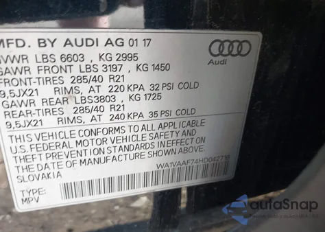 2017 Audi Q7 Prestige z USA, uszkodzony, nr VIN WA1VAAF74HD042716
